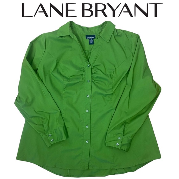 Lane Bryant Tops - LANE BRYANT Button up V-Neck Long Sleeve Stretch Ruched Bust Career Casual Sz 22